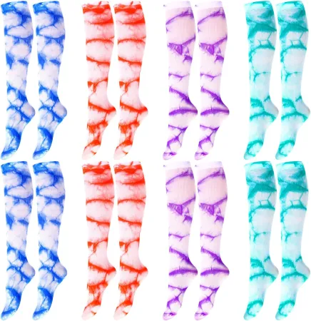 8 Pairs Sports Tie Dye Tube Socks Gradient Color Unisex over the Calf Team Performance Socks for Youth and Adult