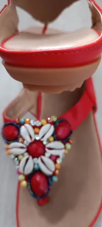 Brand new Womens slip on flip flops red size EU 36 China size 37 leather insoles