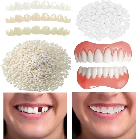 4 Pieces of Cosmetic Denture veneers for Upper and Lower jaw, Temporary Tooth Restoration veneers, Natural, Comfortable,