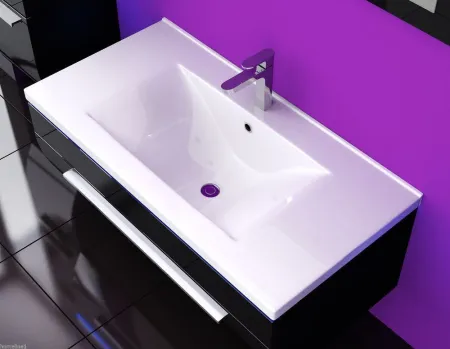 Badmöbel Set Schwarz / Weiß Hochglanz Badezimmer 6 Tlg LED 60cm NEU