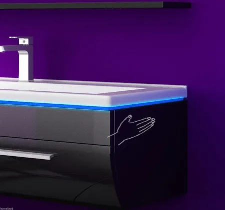 Badmöbel Set Schwarz / Weiß Hochglanz Badezimmer 6 Tlg LED 60cm NEU