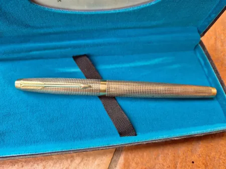 Parker 75 ciselè vermeil stilo fountain pen sterling 925 USA fine point IN BOX