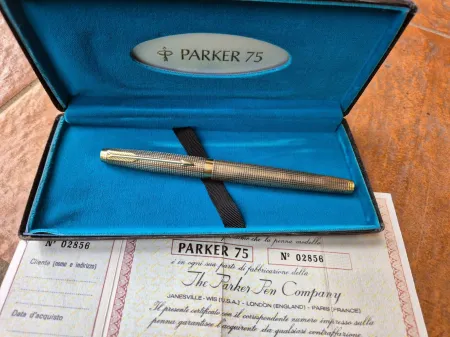 Parker 75 ciselè vermeil stilo fountain pen sterling 925 USA fine point IN BOX
