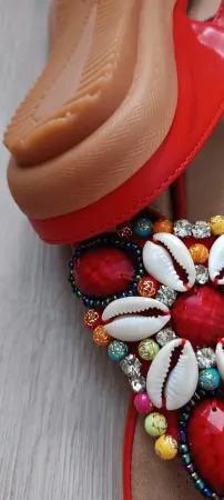 Brand new Womens slip on flip flops red size EU 36 China size 37 leather insoles