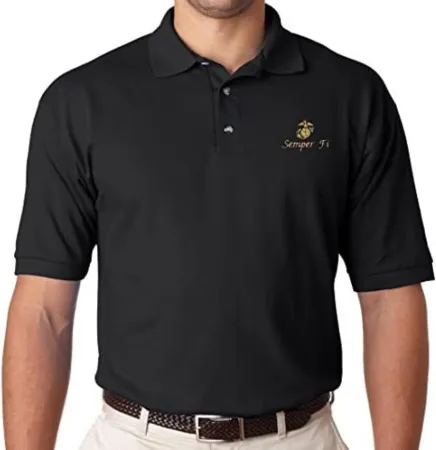 U.S. Marine Corps Semper Fi Polo Shirt. Black