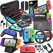 Deruitu Switch Accessories Bundle Compatible with Nintendo Switch, Kit with Carrying Case, Screen Protector, Compact Pla