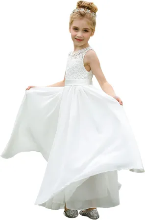 A line Lace Flower Girl Dresses Sleeveless White First Communion Dresses for Wedding Pageant