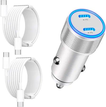 [Apple MFi Certified] iPhone 15 Car Charger Fast Charging, Linocell 72W Dual USB-C Power Cigarette Lighter Charger+2Pack