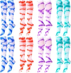 8 Pairs Sports Tie Dye Tube Socks Gradient Color Unisex over the Calf Team Performance Socks for Youth and Adult