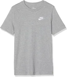 Nike Boy's NSW Embroidered Futura Tee (Little Kids/Big Kids) Dark Grey Heather/White LG (14-16 Big Kid)