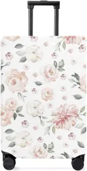 Travel Luggage Cover, Vintage Farmhouse Roses Leaves Pink Watercolor Style Spandex Elastic Suitcase Cover Protector, Was
