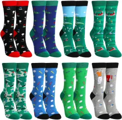 8 Pairs Men's Novelty Golf Socks Funky Sports Crew Socks Golf Lover Funny Gifts for Women Men Teens Running Athletic