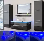 Badmöbel Set Schwarz / Weiß Hochglanz Badezimmer 6 Tlg LED 60cm NEU