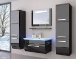 Badmöbel Set Schwarz / Weiß Hochglanz Badezimmer 6 Tlg LED 60cm NEU
