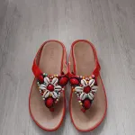 Brand new Womens slip on flip flops red size EU 36 China size 37 leather insoles